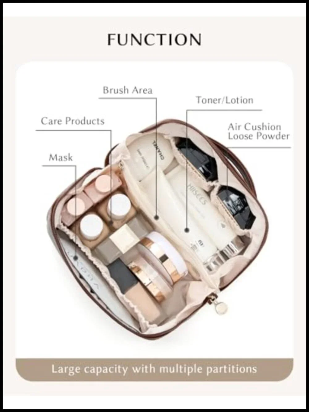 Waterproof PU Leather Travel Makeup Bag Cosmetic Organizer Pouch with Divider